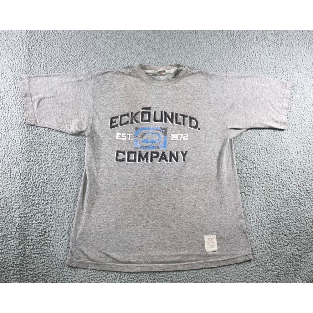 Vintage Ecko Unltd Graphic T-Shirt Men L Gray Distressed Y2K Rhino Logo Grunge
